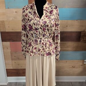 Discovery Cream Blouse with Pink and Purple Floral Accents